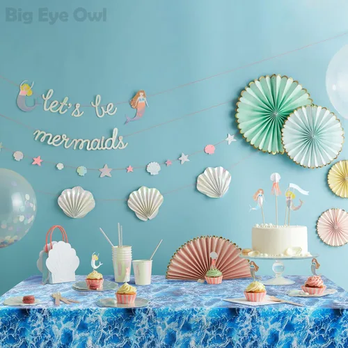 Vista 4 de Mantel de plástico con estampado de olas del océano azul bajo el mar, para playa, piscina, fiesta de cumpleaños, suministros de decoración
