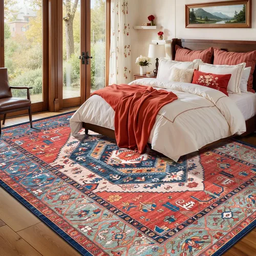 Vista 212 de SERISSA - Tapetes florales vintage, antideslizante, lavable, pequeño, ultrasuave, bohemio, de pelo bajo, para entrada, interiores, habitación