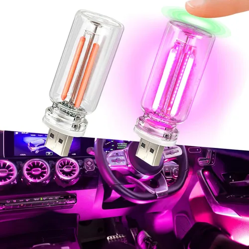 Vista 9 de 2 luces LED USB para automóvil, luces LED regulables al tacto, puerto USB, iluminación ambiental retro para automóvil, luces LED interiores Azul