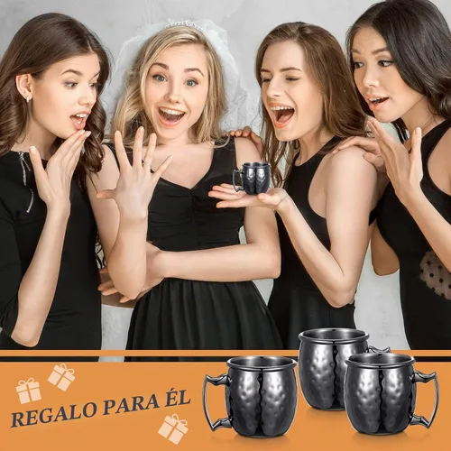 Vista 7 de 4 tazas pequeñas de Moscú de 2 onzas, vasos de cobre para el hogar, cocina, bar (negro)