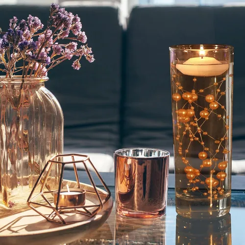Vista 5 de Nuanchu 50 piezas de cadena de perlas artificiales para velas flotantes de 6 pulgadas, relleno de jarrón de perlas flotantes, centro de mesa