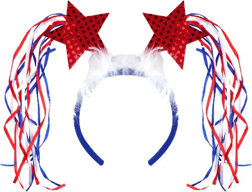 Vista 6 de Needzo Diadema para el 4 de julio con borlas y estrellas, color rojo, blanco y azul, patriótico para desfiles y fiestas, talla única (paquete de 10)