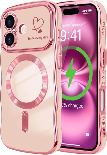 Vista 35 de LCHULLE - Funda magnética para iPhone 13 para mujeres y niñas, con forma ondulada, color azul bebé [Compatible with MagSafe] Cute Curly Wave, Love
