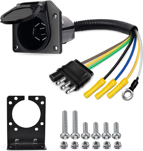 Vista 12 de Nilight Kit de arnés de cableado de enchufe de remolque de 7 pines 55243 para lado del vehículo, 7 vías, tipo RV, enchufe USCAR, compatible con Ford