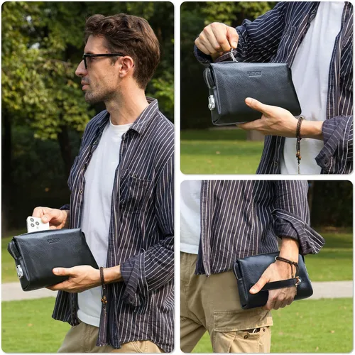 Vista 30 de Funda de piel de grano superior para hombre y mujer, múltiples bolsillos/ranuras, RFID de gran capacidad para tarjetas, cheques, dinero, pasaporte