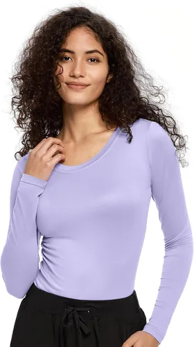 Vista 8 de COZYFIT Underscrub de manga larga para mujer - Blusas de uniforme para enfermeras con cuello redondo y tela suave Blanco