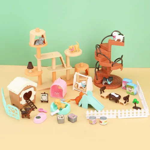 Vista 3 de BananMelonBM Juego de 67 piezas de figuras de mascotas de gatos y perros, juguete de simulación para niños, creativo, DIY, realista, detallado