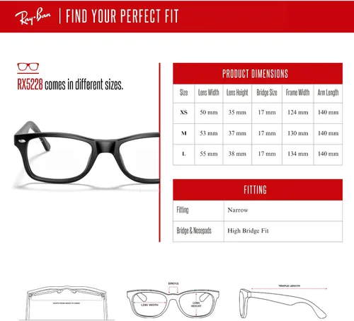 Vista 4 de Ray-Ban RX5228 - Lentes cuadrados para hombre y mujer + paquete con kit de gafas de diseñador iWear