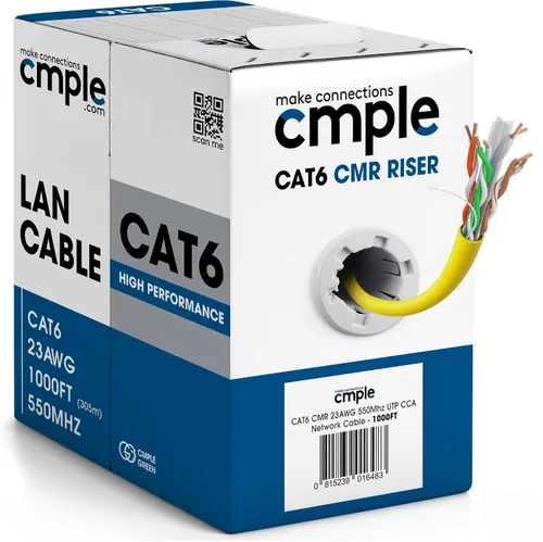 Vista 12 de Cmple - Cable Cat6 1000 pies a granel, cable Ethernet LAN Cat 6, cable de red UTP 23AWG CMR Riser 10Gbps 550 MHz, caja dispensadora de 1000 pies