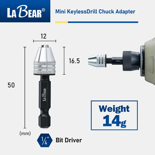 Vista 2 de Adaptador de portabrocas mini sin llave, vástago hexagonal de 1/4