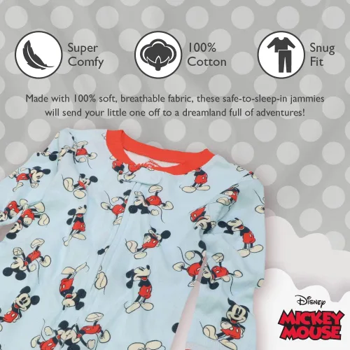 Vista 3 de Disney Mickey & Minnie Mouse - Paquete de 2 pijamas de una pieza de algodón sin pies, ajuste ceñido, suave y lindo para niños