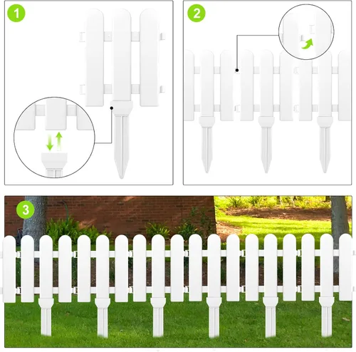 Vista 3 de ELECLAND 22 piezas de valla de jardín con 22 piezas de inserción de valla de plástico blanco valla de jardín bordes de valla de césped parterres