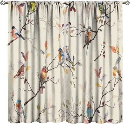 Vista 22 de Cortinas opacas de flores de colibrí, para dormitorio y sala de estar, diseño estético rústico y moderno, juego de 2 paneles, 42 x 45 pulgadas