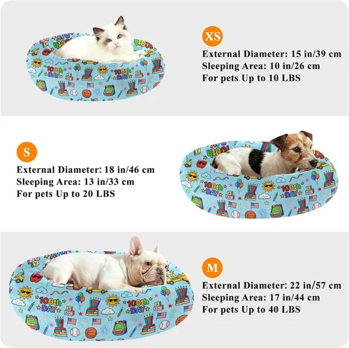 Vista 6 de Wudan Pet Cat Beds Donut Cuddler Fluffy Puppy Beds for Extra Small Size Pets Supplies XS 100th Day Celebration Pattern Blue