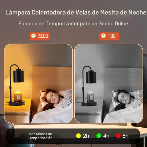Vista 6 de CASTLELIFE - Lámpara calienta-velas con temporizador y atenuador, calentador de cera eléctrica ajustable en altura para velas de tarro, regalos