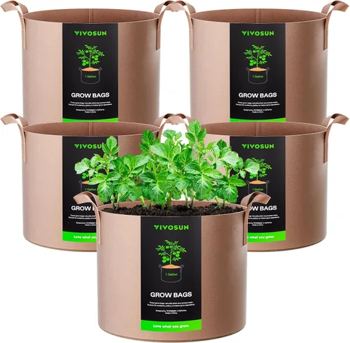 Vista 20 de VIVOSUN - Paquete de 5, 1 galón, bolsas para cultivar de tela no tejida gruesa resistente con asas Negro