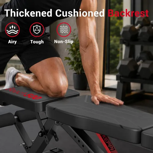 Vista 4 de Keppi Banco de pesas de 900 libras, prensa de banco de entrenamiento plegable ajustable para entrenamiento de fuerza de cuerpo completo, banco