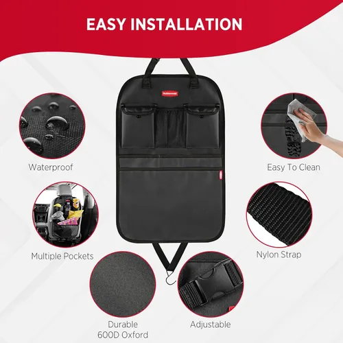 Vista 2 de Rubbermaid Organizador de coche para asiento trasero, alfombrillas y protector de respaldo de asiento, organizador de automóvil para niños con 6