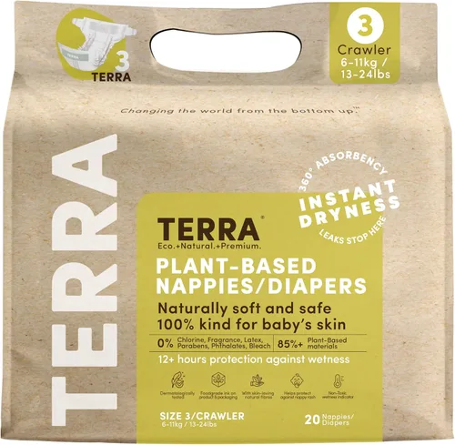 Vista 10 de Terra Pañales para recién nacidos tamaño 1: 85% a base de plantas, ultrasuaves y libres de químicos para pieles sensibles, absorbencia superior