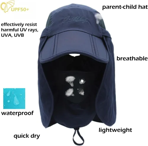 Vista 2 de Sombrero de sol transpirable de ala ancha UPF 50+ con solapa para el cuello, protección UV, gorra de secado rápido para verano, pesca al aire libre