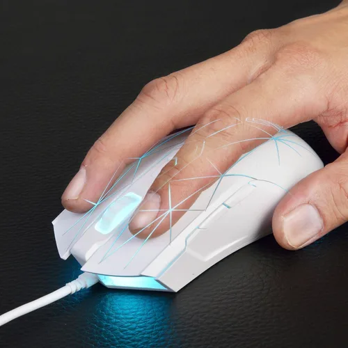 Vista 5 de Mouse para jugadores USB Ajazz Firstblood Watcher con patrón RGB, retroiluminado, de 2400 DPI, 7 Botones Programables, AJ52, blanco estrella