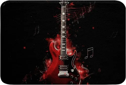 Vista 3 de Alfombra de baño de guitarra roja, antideslizante con música hip pop, decoración del hogar, para interiores y niñas, diseño de guitarra roja, tapete