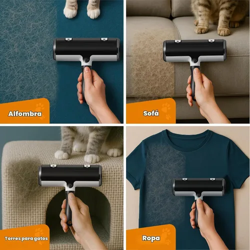 Vista 3 de Removedor de pelo de mascotas y rodillo de pelusa reutilizable – Removedor de pelo de gatos y perros para sofá, muebles, alfombras, ropa y ropa