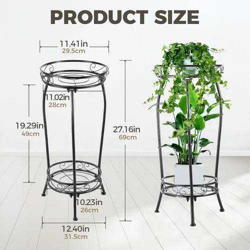 Vista 16 de Kavlium Paquete de 2 Soportes para Plantas de Interior y Exterior, Soportes Altos de Metal Negro Resistentes al Óxido y Estables, Estante