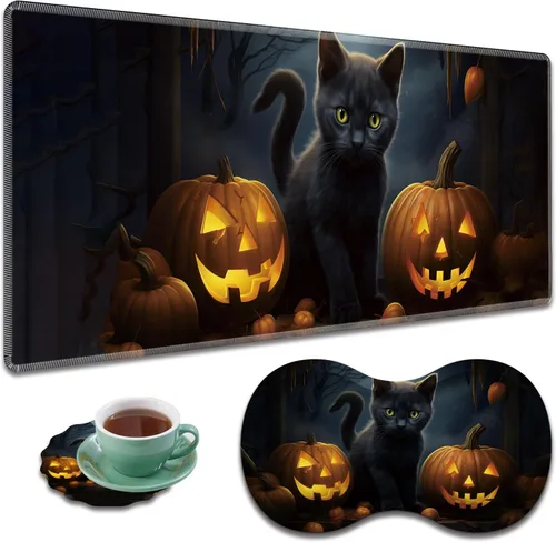 Vista 34 de Alfombrilla de mouse grande para juegos + reposamuñecas + posavasos combinados, 31.5 x 11.8 pulgadas, tapete de extensión antideslizante duradero