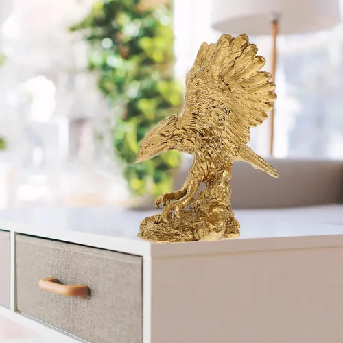 Vista 6 de Estatua de águila de resina, figuras de águila calva, doradas, doradas, vintage, águila, escultura, Fengshui, figuras de animales, oficina, hogar