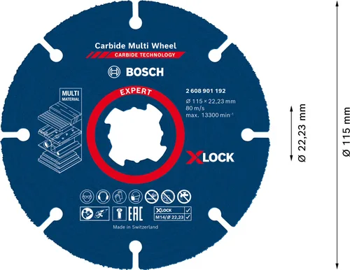 Vista 3 de Bosch Profesional 1x Expert Carburo Multi Rueda X-LOCK Disco de corte (para madera dura, Ø 4.528 in, accesorios amoladora angular pequeña)