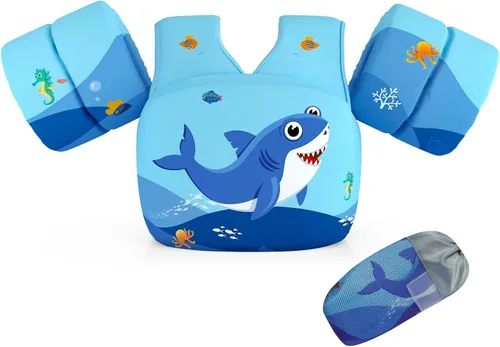Vista 23 de DOOHALO Flotadores de natación para niños de 28 a 70 libras, chaleco flotante de hombro para niños de 2 a 8 años de edad, para niños y niñas, bebés