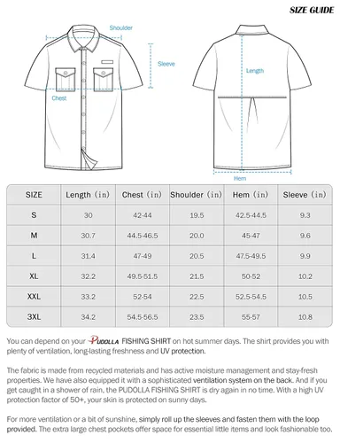 Vista 6 de Pudolla Camisas de pesca para hombre, camisas de trabajo de viaje de manga corta, camisas de verano con botones para hombres UPF50+ con bolsillos