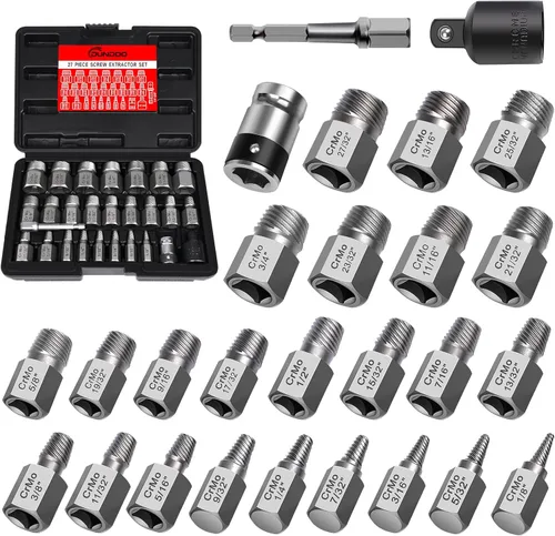 Vista 8 de Kit de 7 piezas extractor de pernos, juego extractor de pernos dañados, juego Easy Out largo y profundo, herramienta de dado para tuercas de rueda