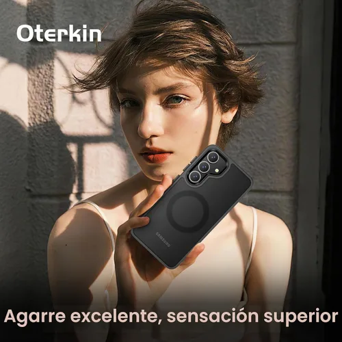 Vista 6 de Oterkin Funda magnética para Samsung Galaxy A17 mate, funda de teléfono A17 compatible con MagSafe esmerilada, translúcida, a prueba de golpes Negro