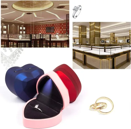 Vista 5 de iSuperb Caja de anillo en forma de corazón, cajas de anillo de compromiso con luz LED, caja de regalo para propuesta, boda, día de San Valentín