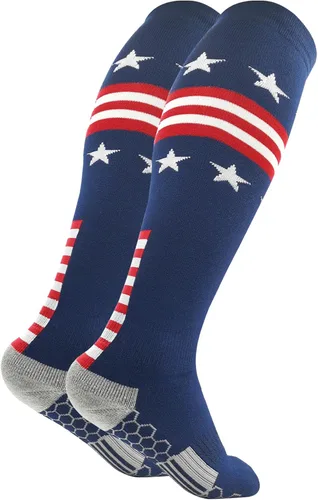 Vista 6 de Calcetines deportivos hasta la rodilla con bandera americana para béisbol, fútbol, sóftbol, fútbol