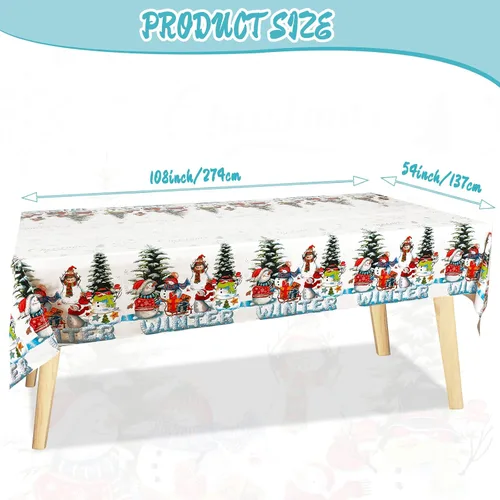 Vista 3 de BBTO 4 manteles rectangulares de Navidad impermeables con diseño de muñeco de nieve de invierno, copos de nieve, mantel impermeable de tela