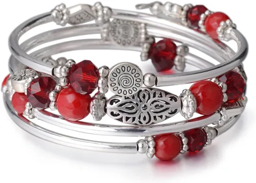 Vista 10 de FULU AUTUMN Pulseras apilables con cuentas para mujer, pulsera bohemia de plata envolvente, joyería de moda en capas, regalos para ella 17-negro