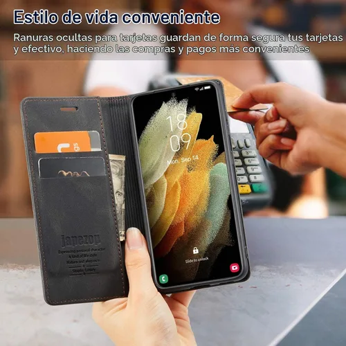 Vista 7 de Funda tipo cartera para Samsung Galaxy S21 5G con bloqueo RFID, color negro