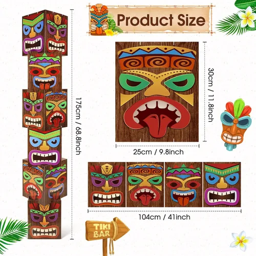 Vista 2 de 12 piezas de decoración de fiesta Luau Tiki Totem Pole Decor Columna Card Stock 68.8 pulgadas de altura tres dimensiones para fiesta de cumpleaños