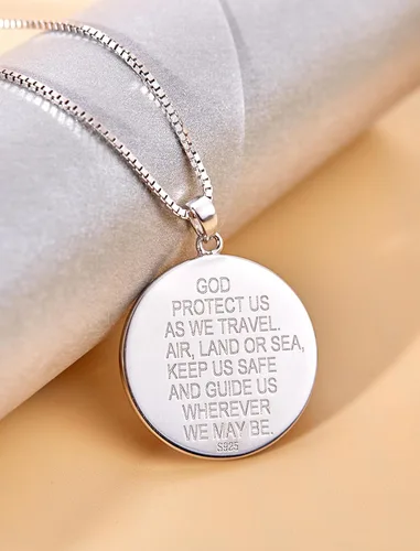 Vista 5 de YL Collar de San Cristóbal, plata de ley 925, medallón redondo grabado personalizado, protector religioso antiguo, colgante de talismán Medalla