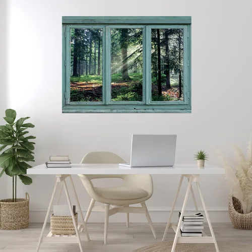 Vista 35 de wall26 Adhesivo decorativo para pared, loros verdes sentados en la rama afuera, ventana abierta, no se pega ni se pega, papel tapiz no tejido