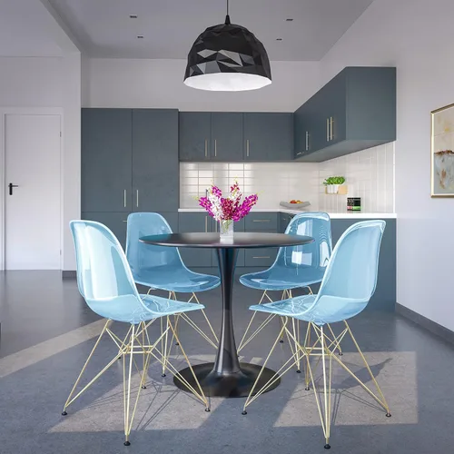 Vista 3 de LeisureMod Sillas de comedor de acrílico con base Eiffel cromada, respaldo ergonómico curvado, juego de 2 sillas laterales ligeras para cocinas