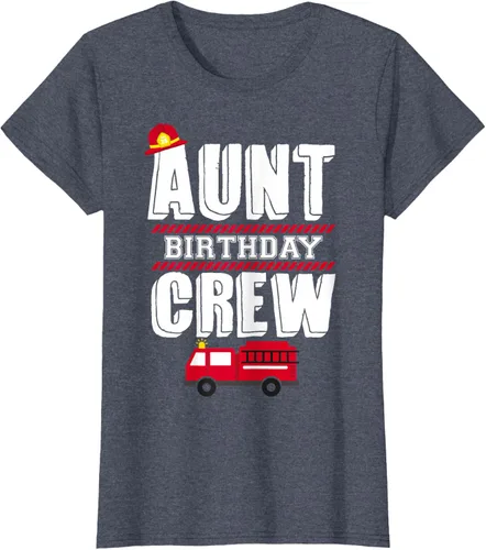 Vista 64 de Aunt Birthday Crew Fire Truck Fireman - Camiseta para fiesta de acogida, Negro, S