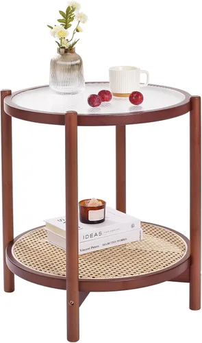 Vista 13 de Tiita 2 Pack Mesa Auxiliar Redonda Mesa de Centro Mesa Lateral de 2 Niveles Mesa de Noche/Mesa de Acento Pequeña de Hierro Mesa de Café para Sala