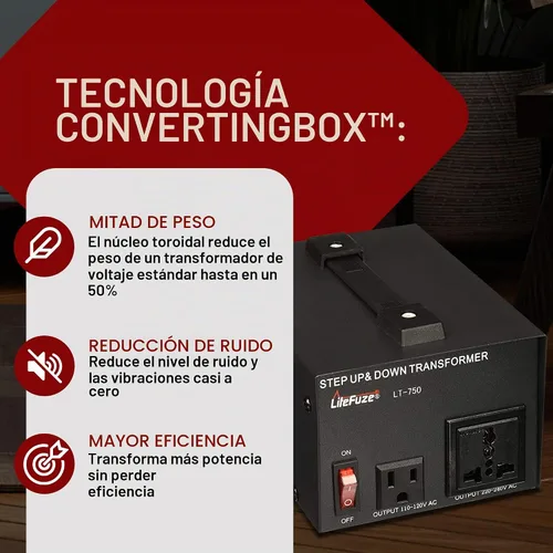 Vista 6 de LiteFuze 750 W Transformador convertidor de voltaje Step Up/Down - 110 V a 220 V / 220 V a 110 V Convertidor de potencia - Cable completamente