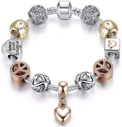 Vista 5 de Savlano Silver Tone Charm Bracelet with Crystal and Murano Glass Beads Snake Chain for Women Comes in a Gift Box