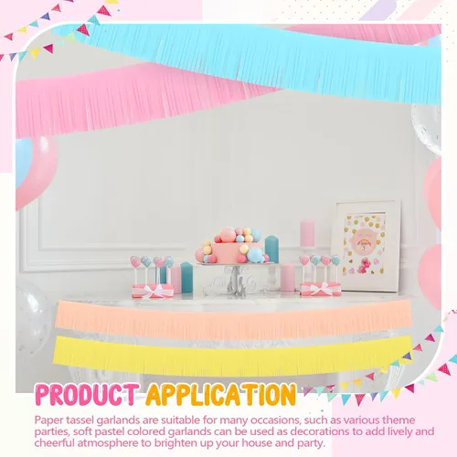 Vista 2 de Taiyin Paquete de 12 guirnaldas de flecos de macarrón de 120 pies de papel pastel con flecos, guirnalda de fiesta para colgar en la pared, telón