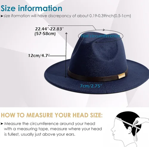 Vista 85 de Sombreros Fedora para hombre, sombrero Panamá de ala ancha con cinturón clásico Unisex Felt Fedora, Adjustable Fit, Breathable Sweatband, All-Day